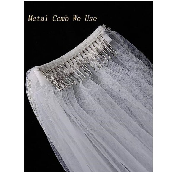 WEDDING Sequin Petal Shape Wedding Bridal Veil With Metal Comb IVORY - Picture 3 of 10